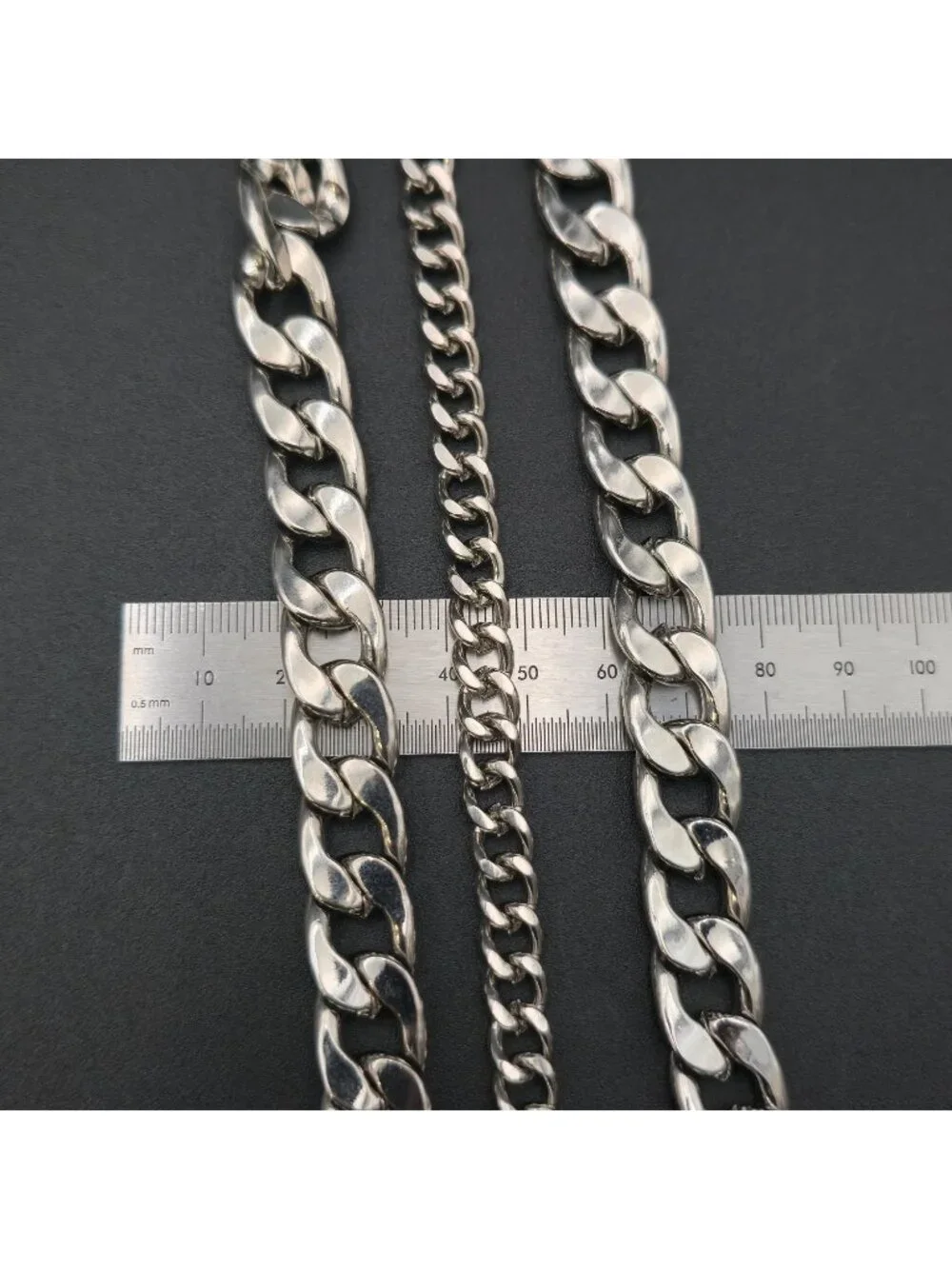 41 Inch Silver Cuban Link Chain Necklace with Round Tag, Chunky Curb B1447